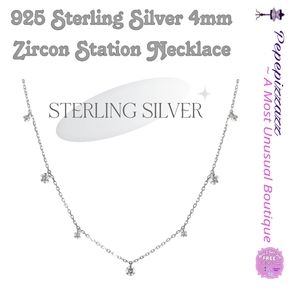 925 Sterling Silver 4mm Station CZ Zircon Necklace